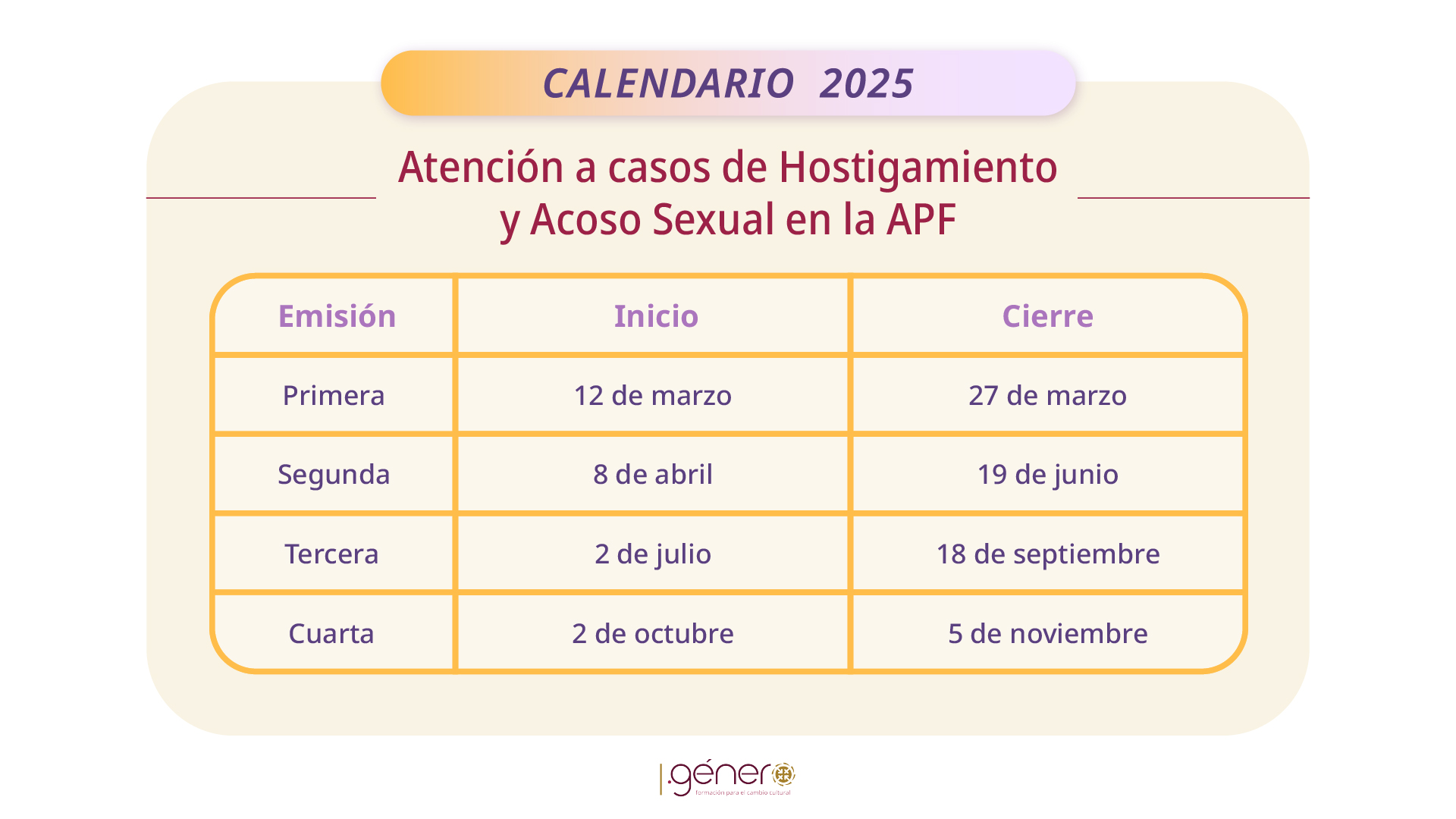 Calendario de cursos