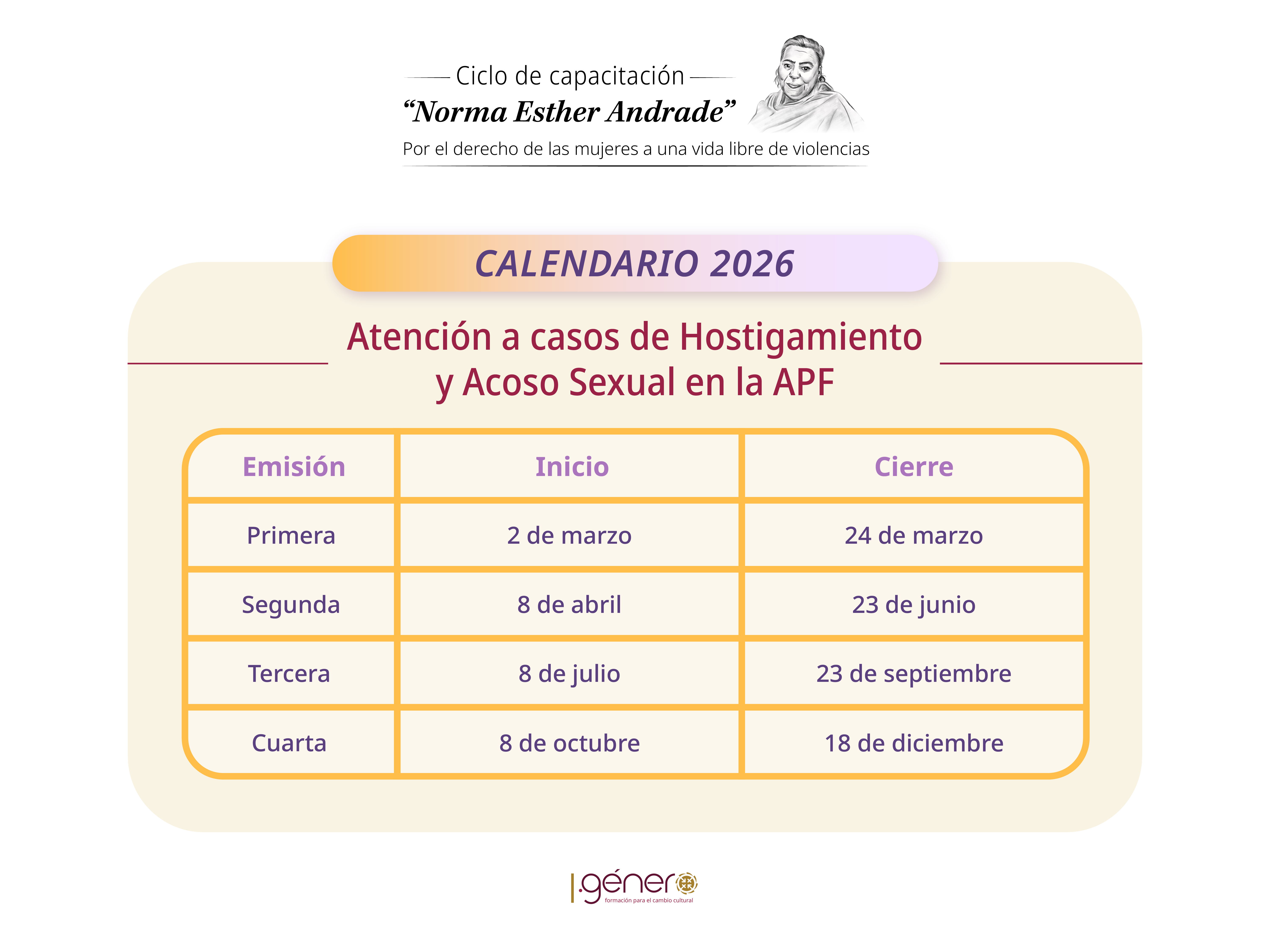 Calendario CACHAS APF 2026