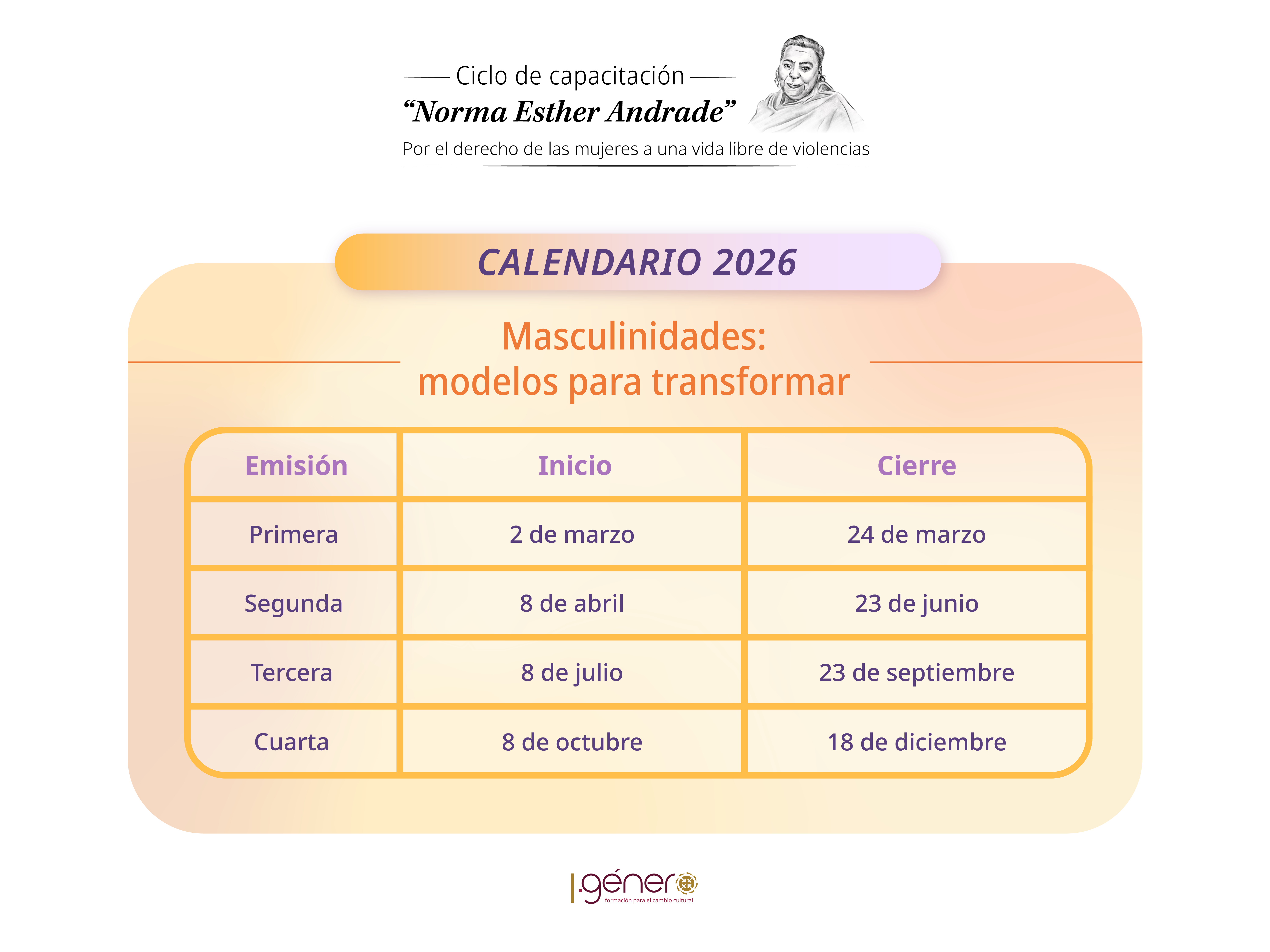 Calendario Masculinidades 2026