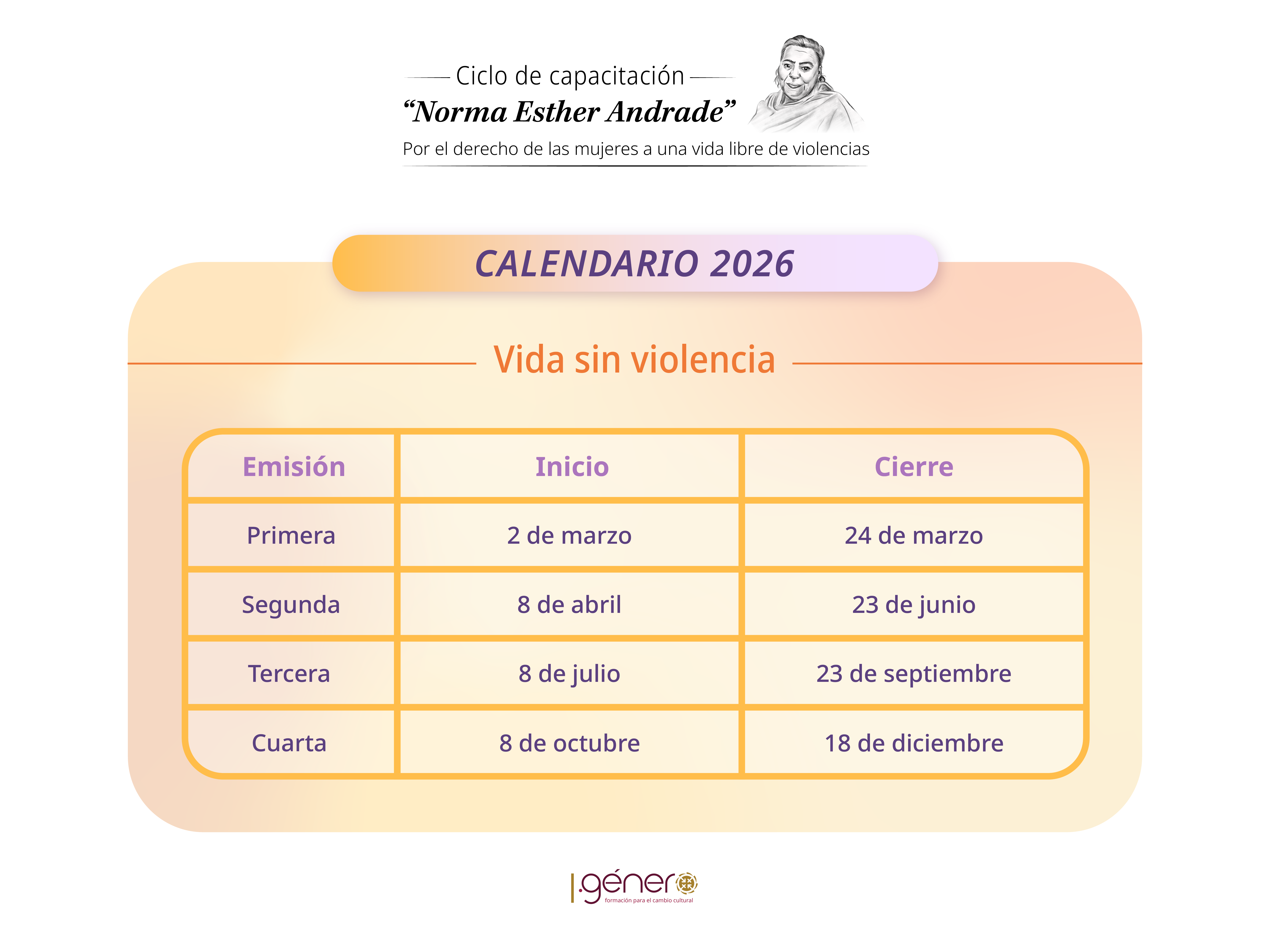 Calendario Vida sin violencia 2026